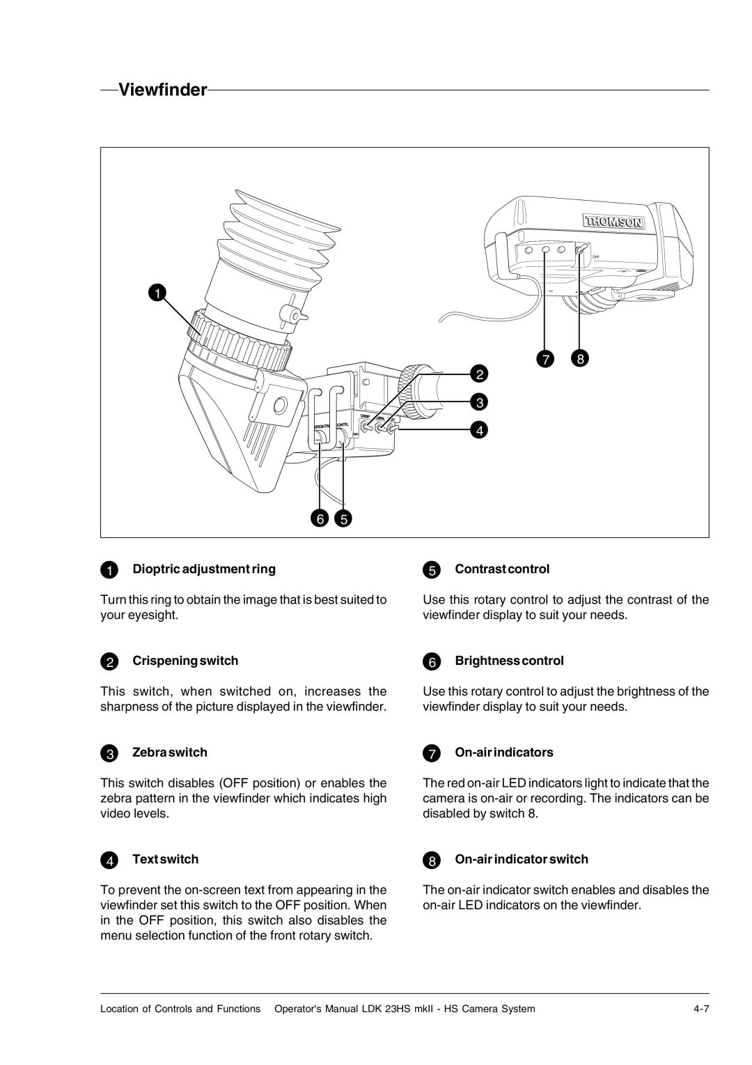 Technicolor - Thomson mkiiLDK 23hs manual Zebra switch On-air indicators, Text switch On-air indicator switch 