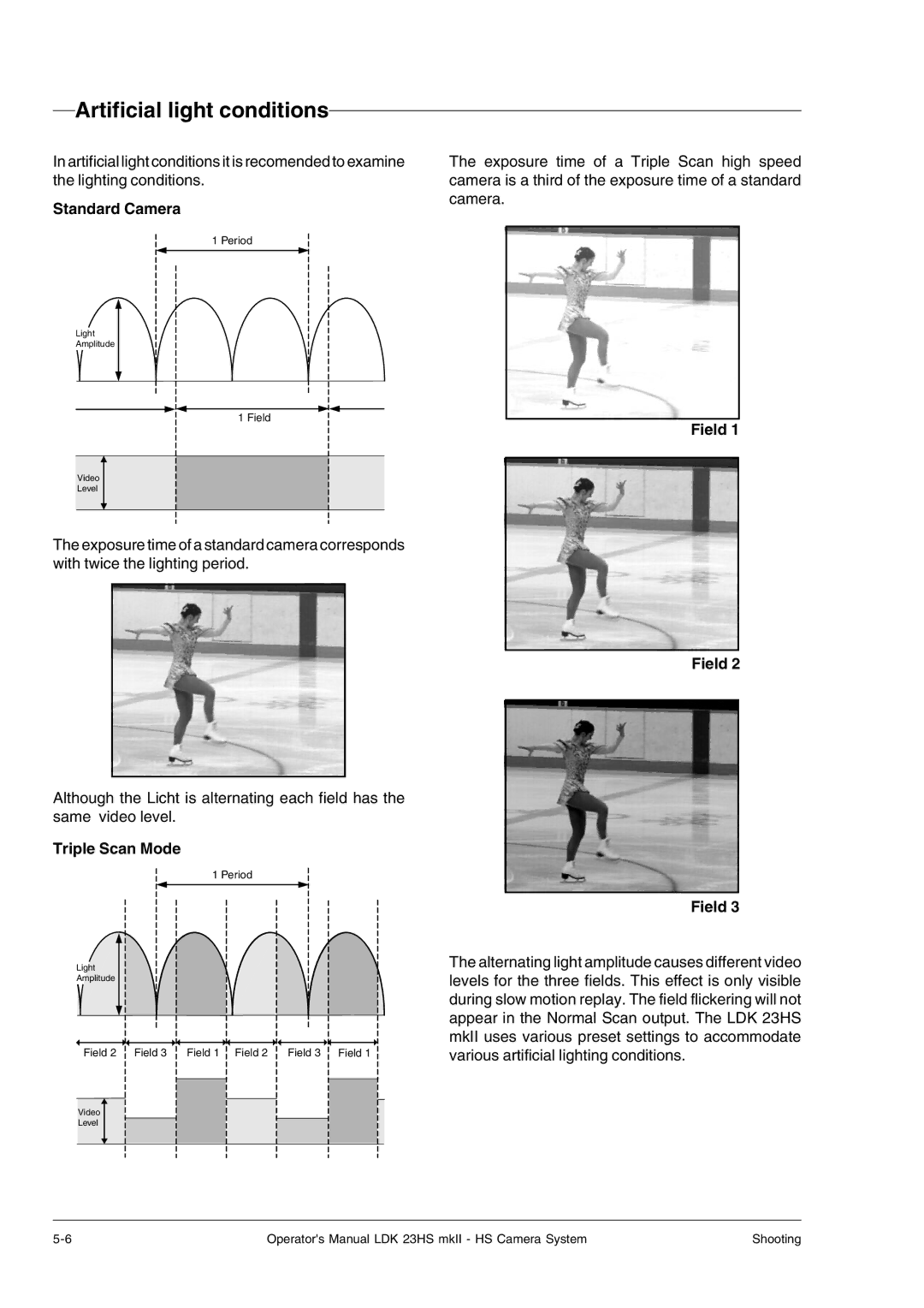 Technicolor - Thomson mkiiLDK 23hs manual Artificial light conditions, Standard Camera, Triple Scan Mode, Field 