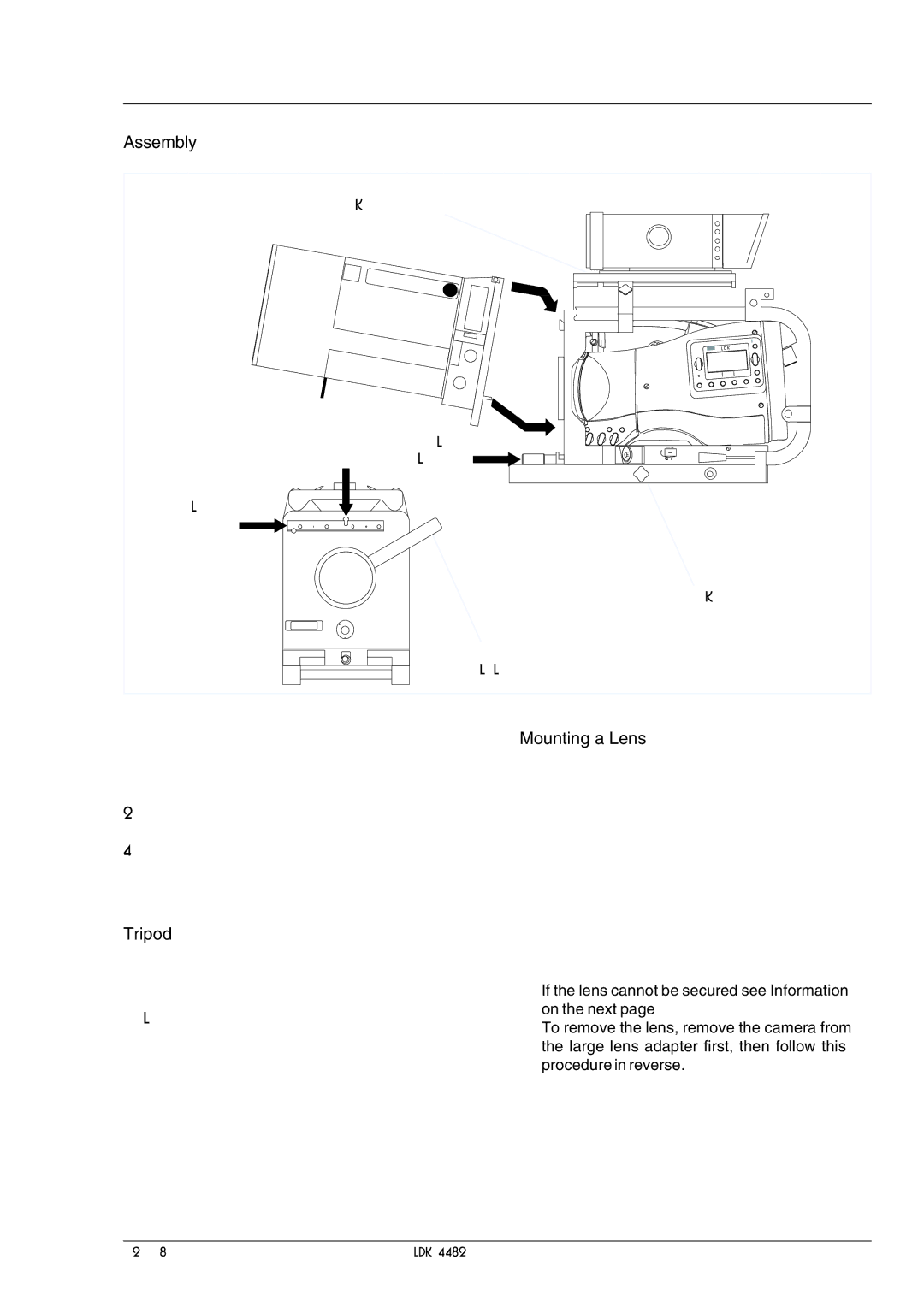 Technicolor - Thomson LDK 4482 manual Assembly, Tripod, Mounting a Lens 