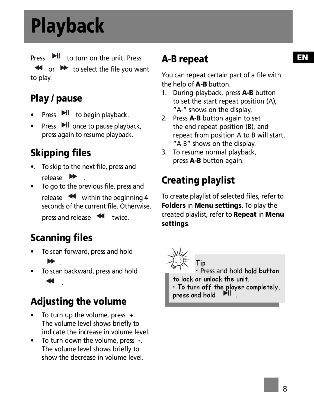 Technicolor - Thomson M100E256K, M100EG1K, M100E512K user manual Playback 