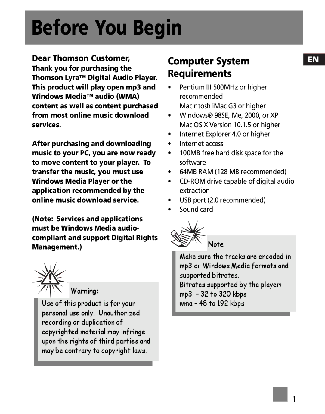 Technicolor - Thomson M100E256K, M100EG1K, M100E512K user manual Before You Begin 