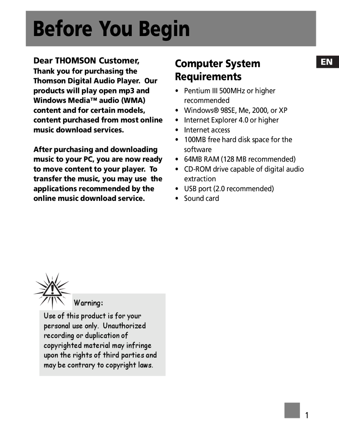 Technicolor - Thomson M150EG1FM, M150E512KFM, M150E256KFM user manual Computer System, Requirements 