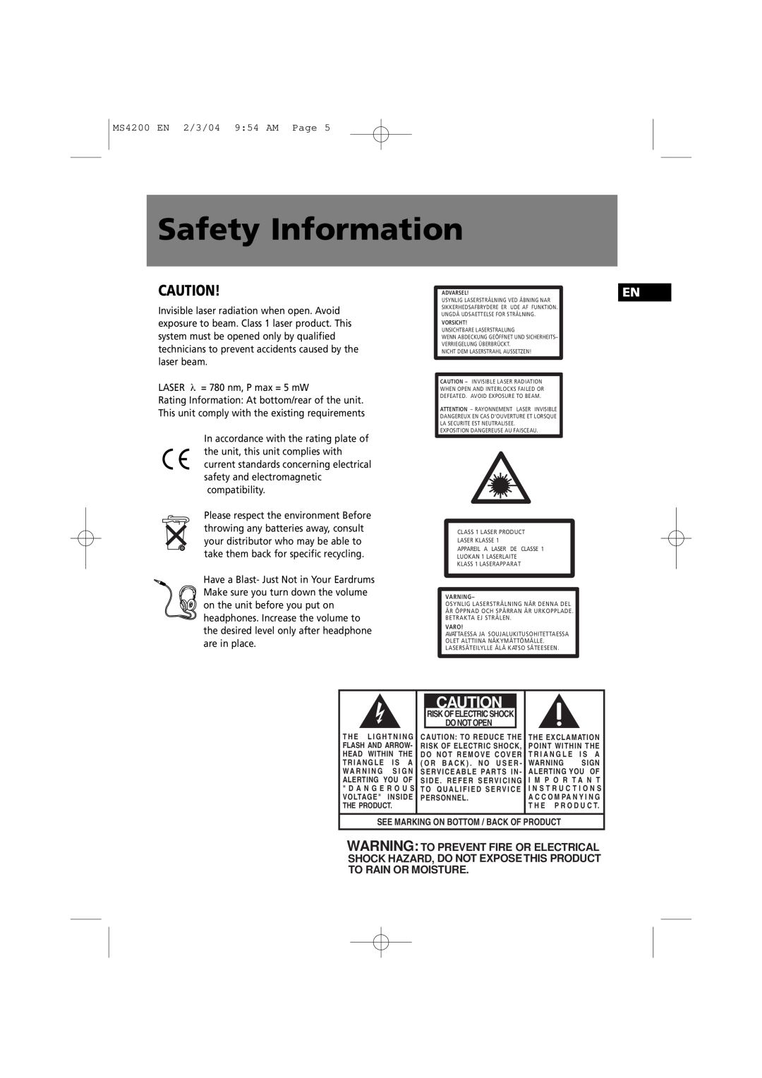 Technicolor - Thomson MS4200 manual Safety Information 