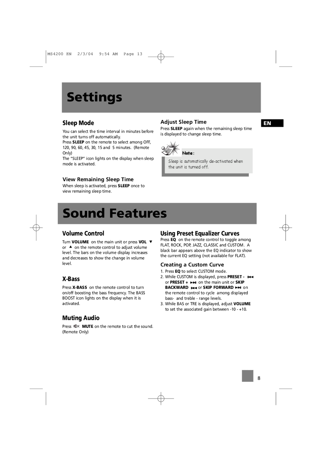 Technicolor - Thomson MS4200 manual Sound Features 