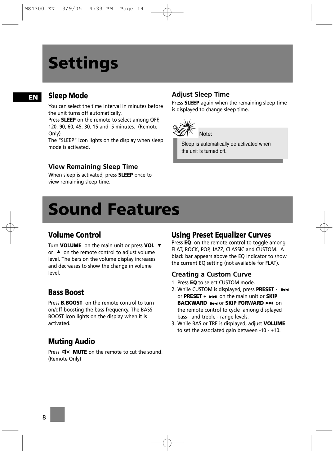 Technicolor - Thomson MS4300 manual Sound Features 