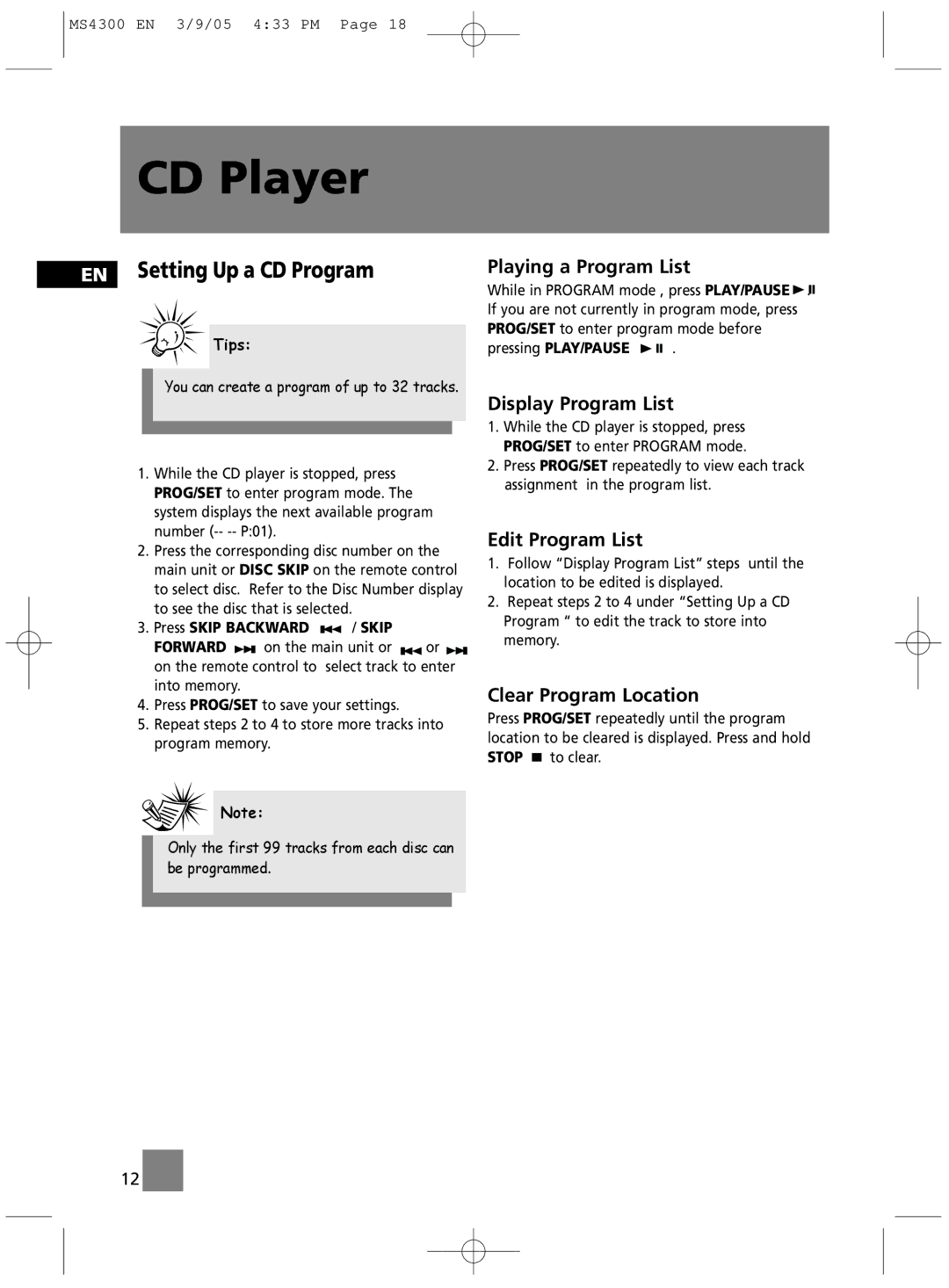 Technicolor - Thomson MS4300 EN Setting Up a CD Program, Playing a Program List, Display Program List, Edit Program List 