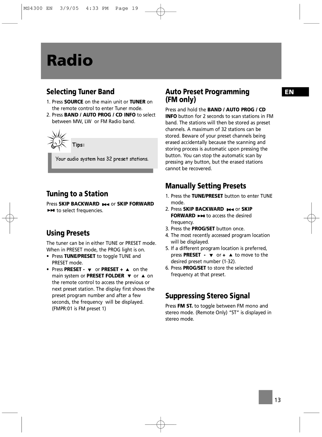 Technicolor - Thomson MS4300 manual Radio 