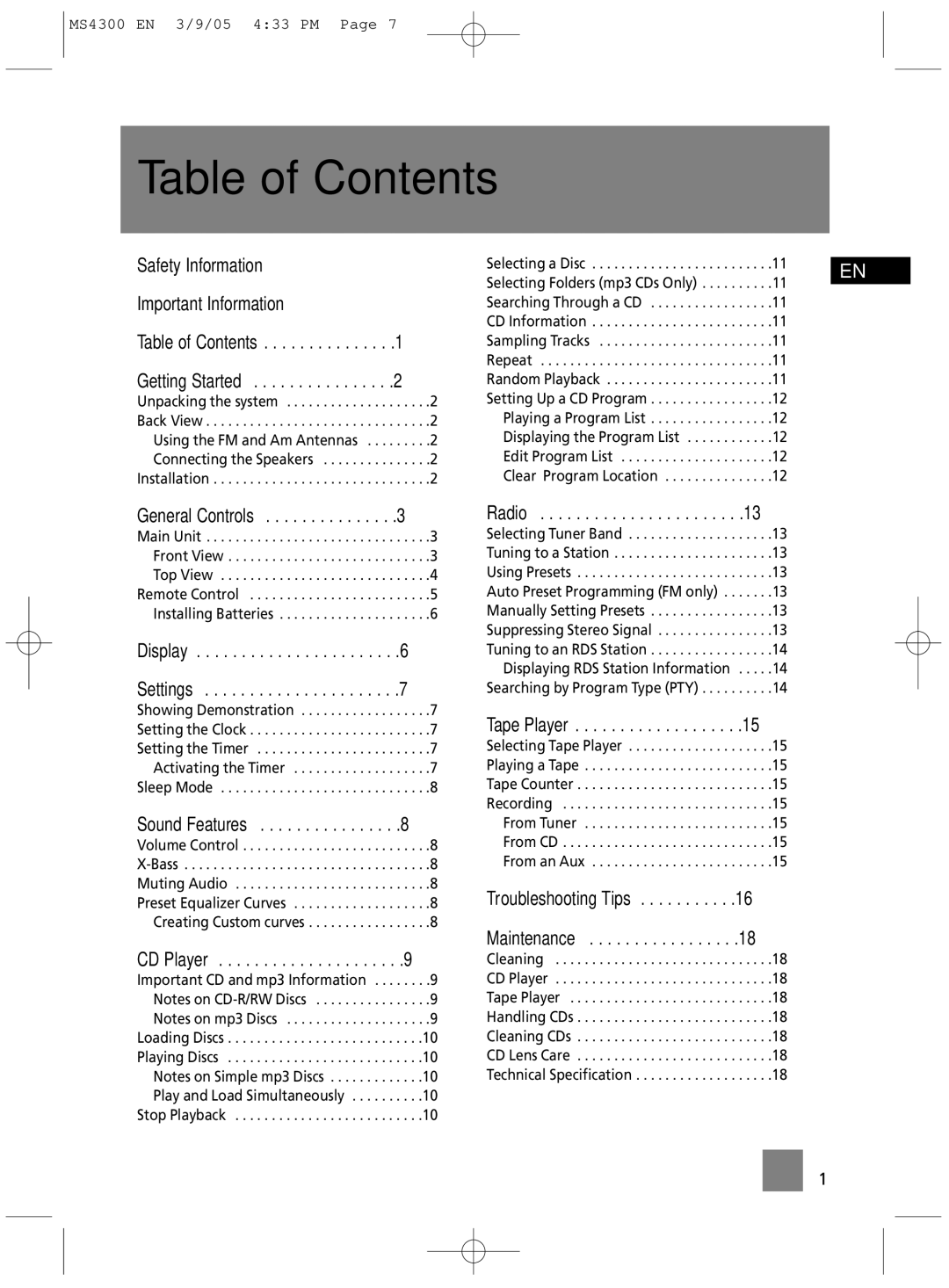 Technicolor - Thomson MS4300 manual Table of Contents 