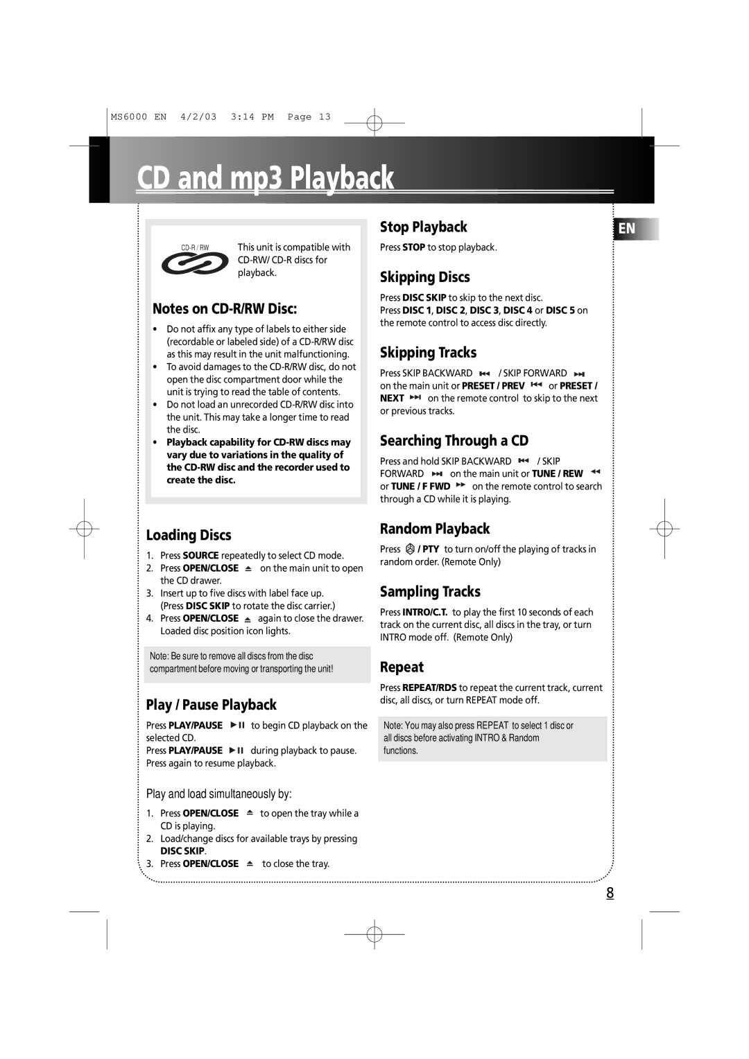 Technicolor - Thomson MS6000 manual CD and mp3 Playback 