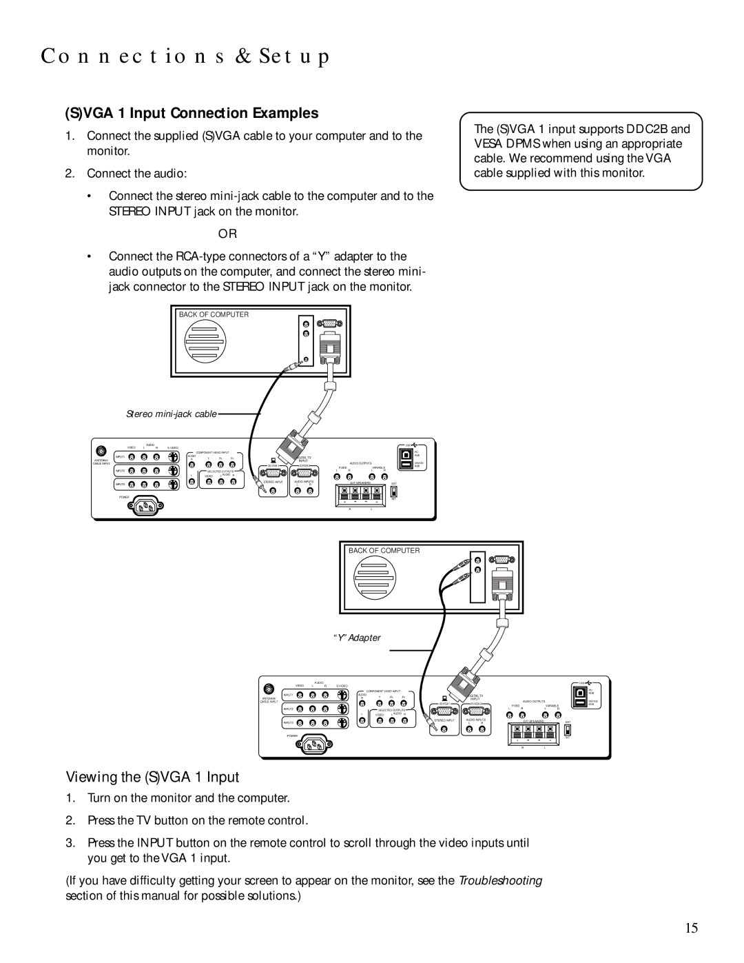 Technicolor - Thomson MULTIMEDIA MONITOR user manual Svga 1 Input Connection Examples, YAdapter 