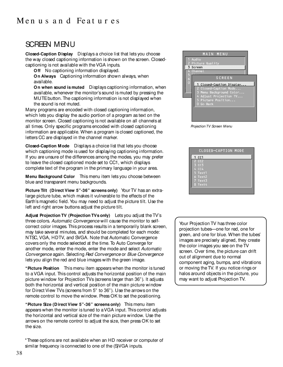 Technicolor - Thomson MULTIMEDIA MONITOR user manual Projection TV Screen Menu 