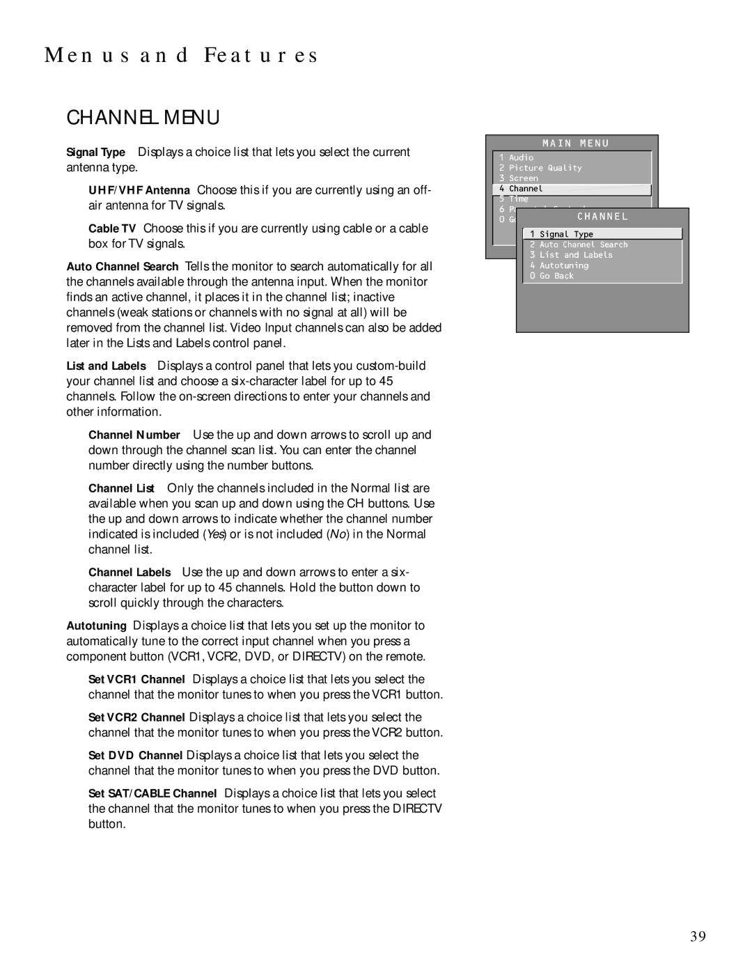 Technicolor - Thomson MULTIMEDIA MONITOR user manual Channel Menu 