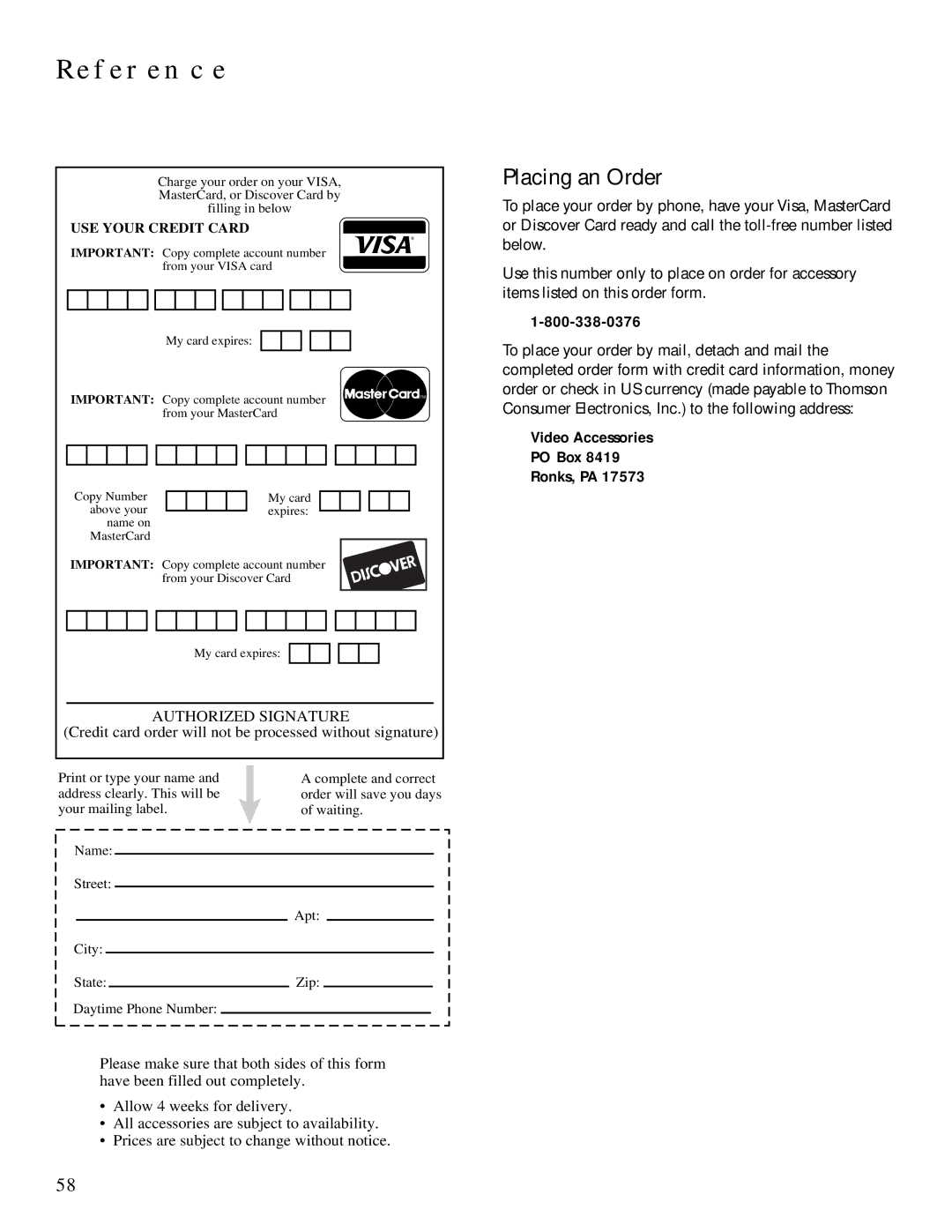 Technicolor - Thomson MULTIMEDIA MONITOR user manual Placing an Order, USE Your Credit Card 