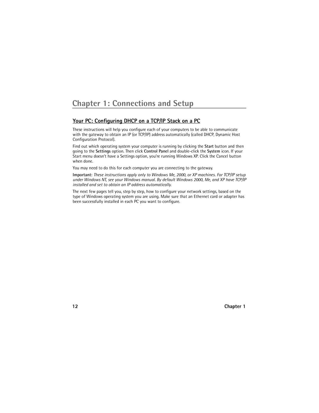 Technicolor - Thomson Network Router manual Your PC Conﬁguring Dhcp on a TCP/IP Stack on a PC 