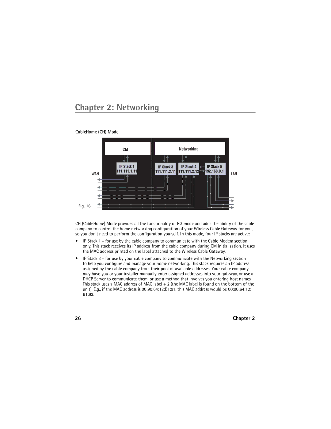 Technicolor - Thomson Network Router manual CableHome CH Mode, IP Stack 111.111.1.11 