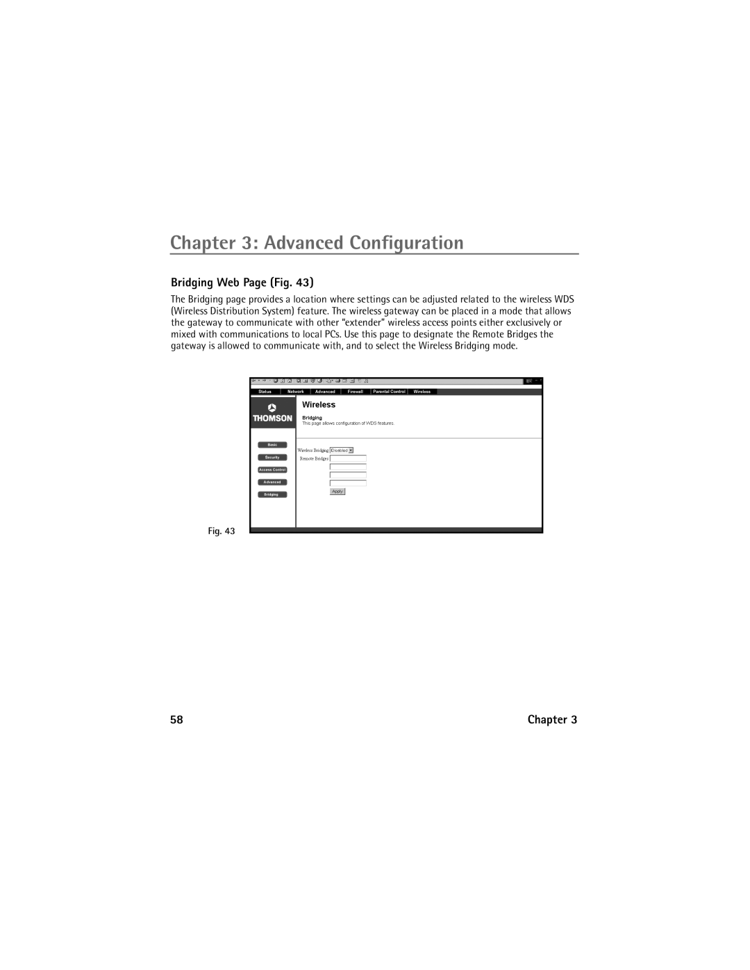 Technicolor - Thomson Network Router manual Bridging Web Page Fig 