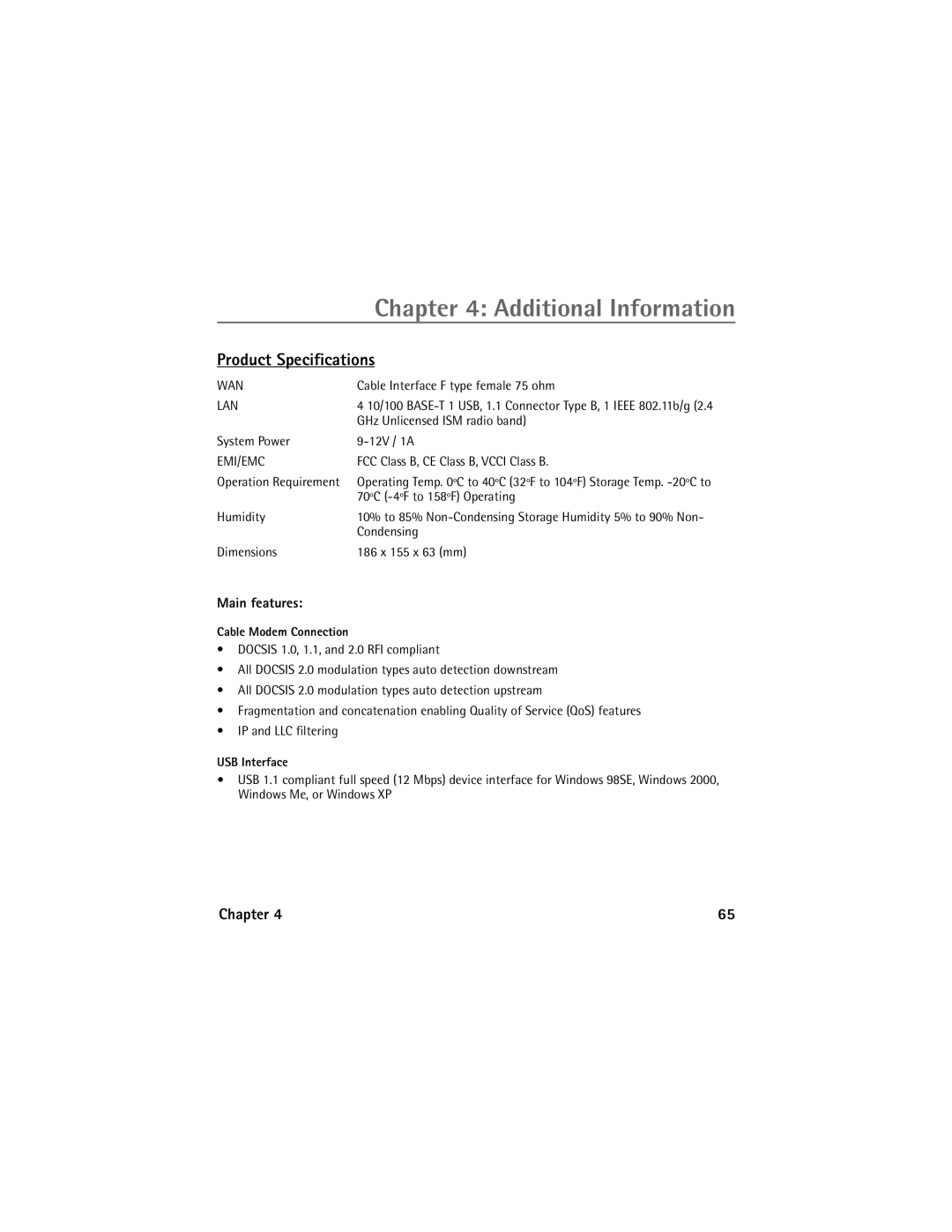 Technicolor - Thomson Network Router manual Cable Modem Connection, USB Interface 