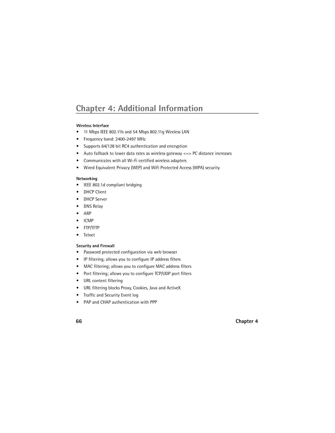 Technicolor - Thomson Network Router manual Wireless Interface, Networking, Security and Firewall 