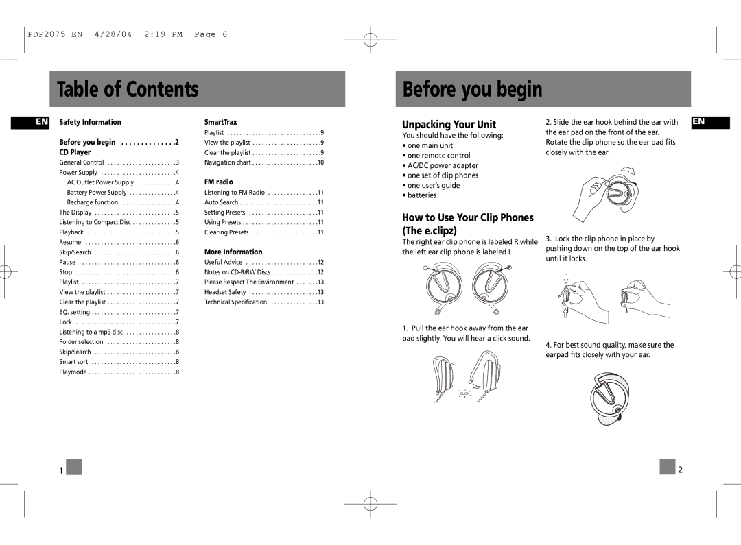 Technicolor - Thomson PDP2075 manual Table of Contents Before you begin 