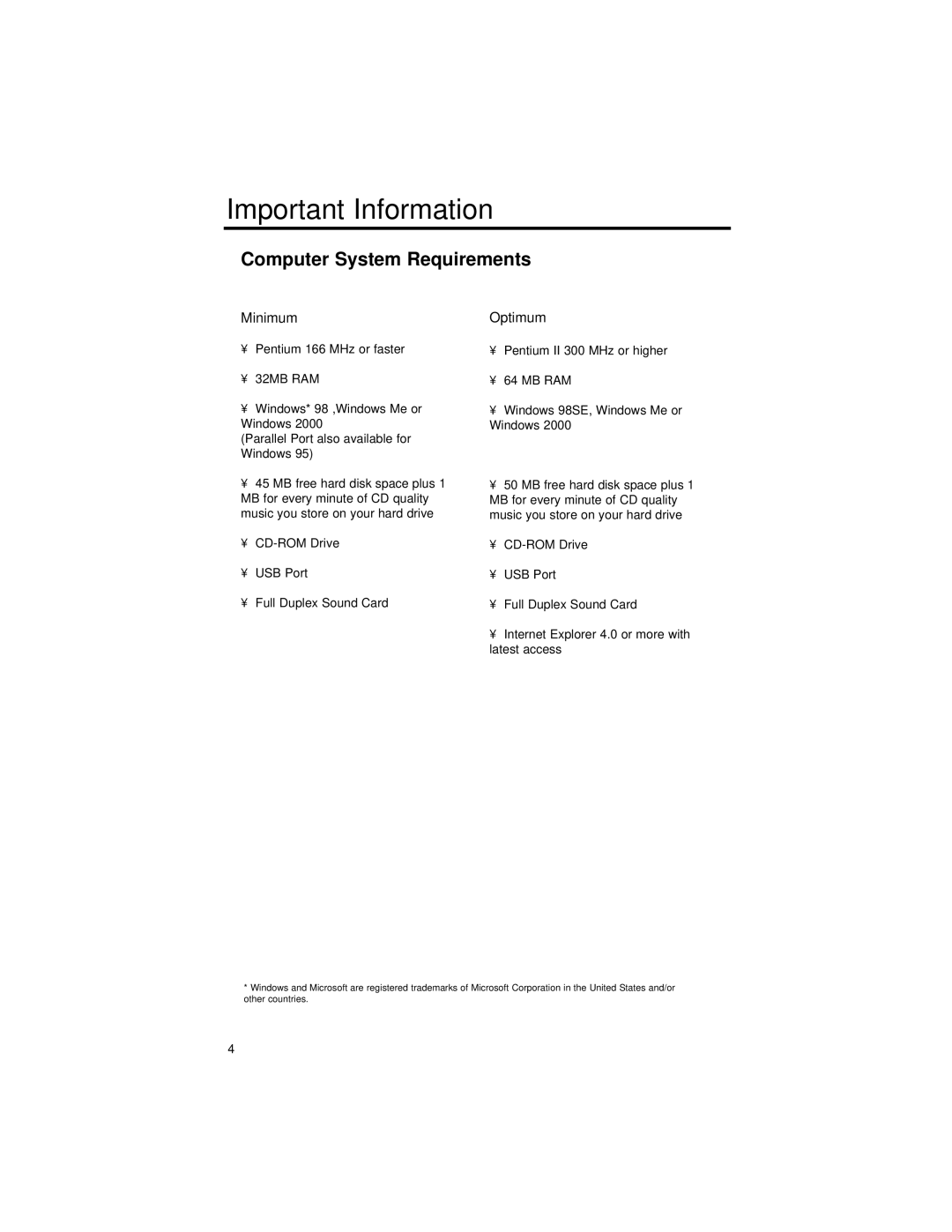 Technicolor - Thomson PDP2211 manual Computer System Requirements, Minimum, Optimum 