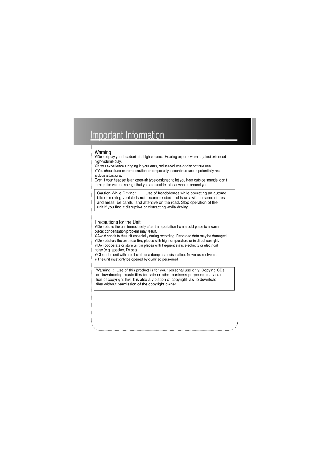 Technicolor - Thomson PDP2222 manual Important Information, Precautions for the Unit 