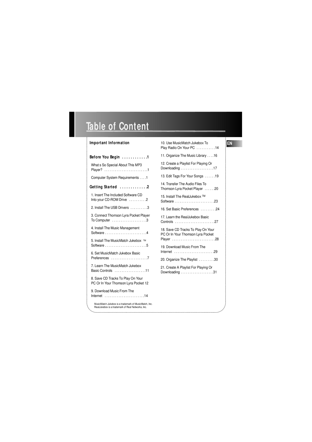 Technicolor - Thomson PDP2222 manual Table of Content, Getting Started 