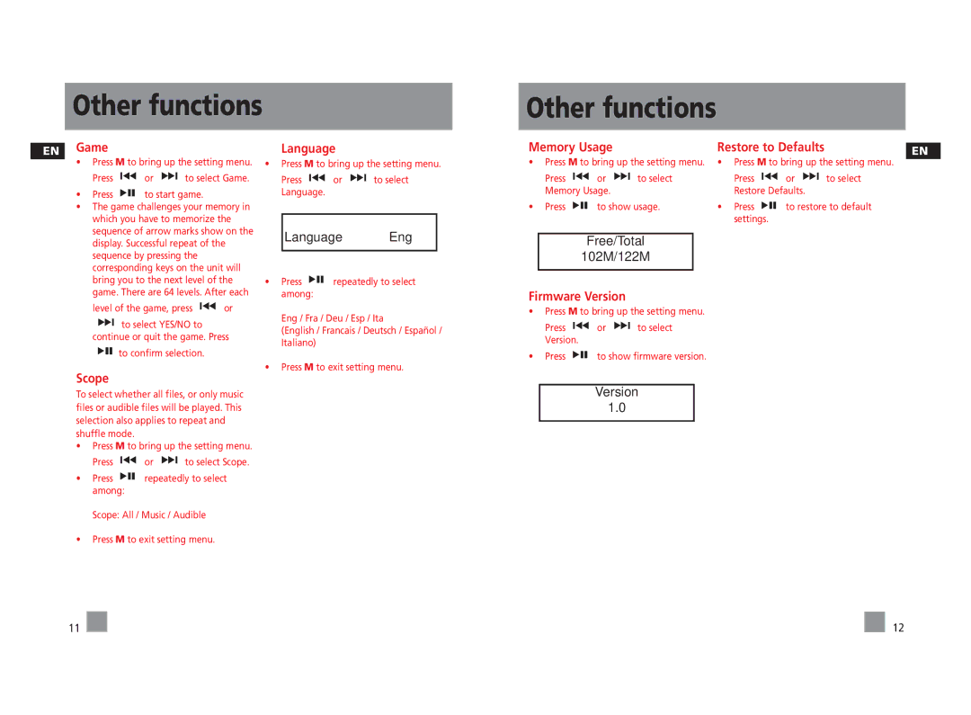 Technicolor - Thomson PDP22G1K, PDP2262K, PDP2256K user manual Other functions 