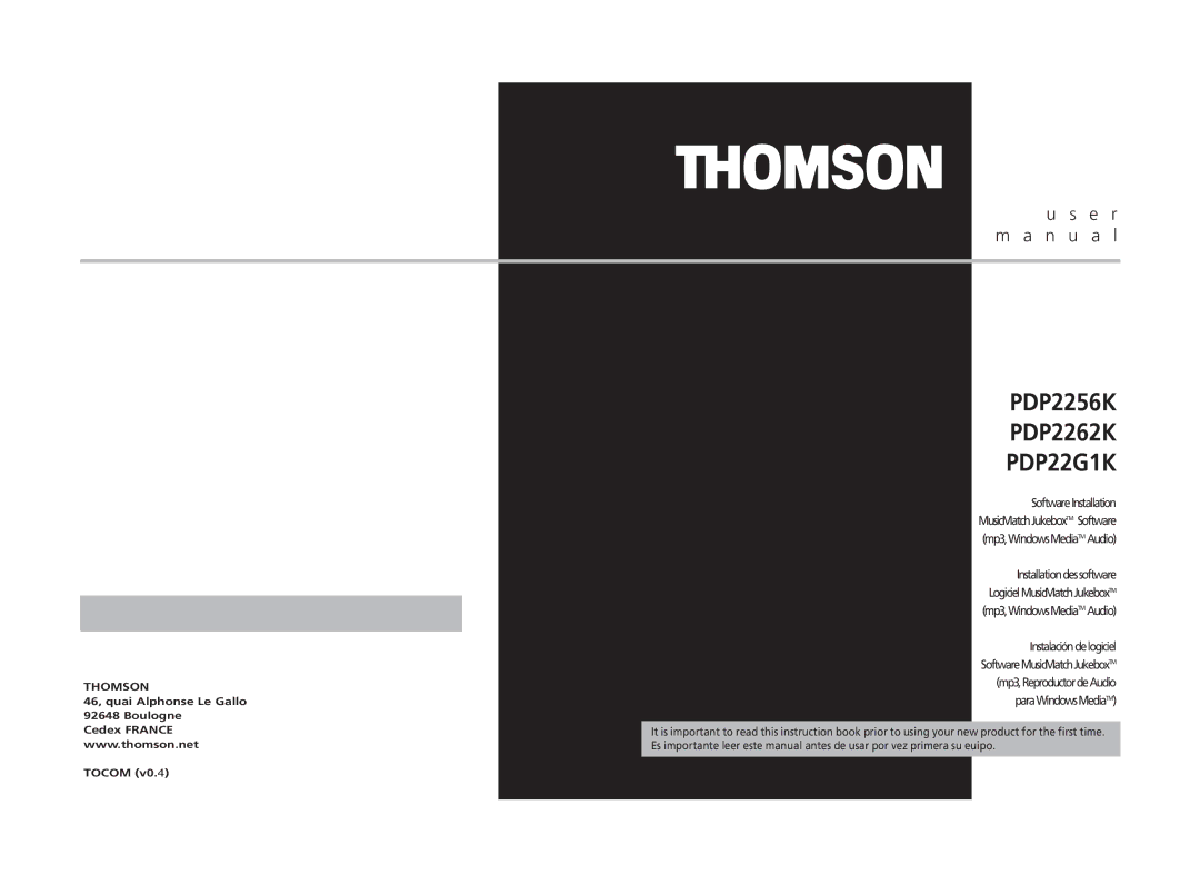 Technicolor - Thomson PDP22G1K, PDP2262K, PDP2256K user manual 