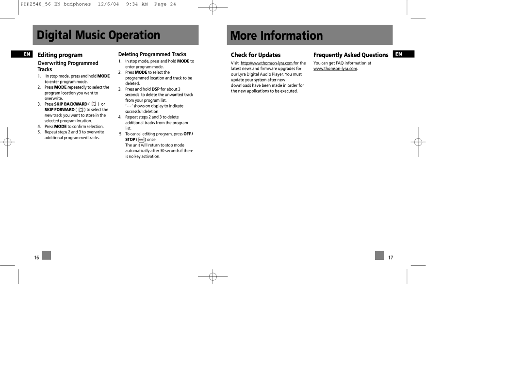 Technicolor - Thomson PDP2548 Digital Music Operation More Information, EN Editing program Overwriting Programmed Tracks 