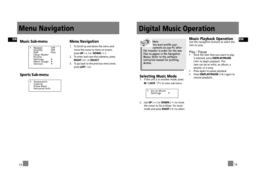 Technicolor - Thomson PDP2656S user manual Menu Navigation Digital Music Operation 