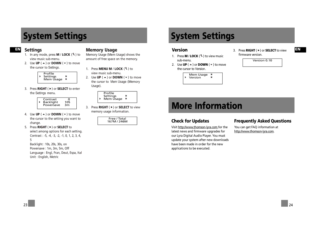 Technicolor - Thomson PDP2656S System Settings, More Information, Version, Check for Updates Frequently Asked Questions 