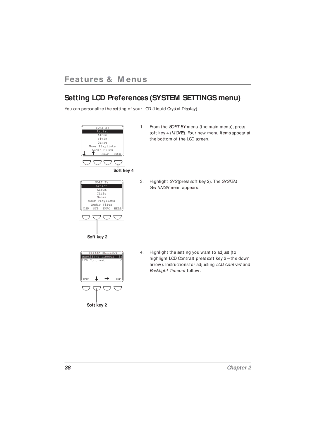 Technicolor - Thomson PDP2800 manual Setting LCD Preferences System Settings menu 