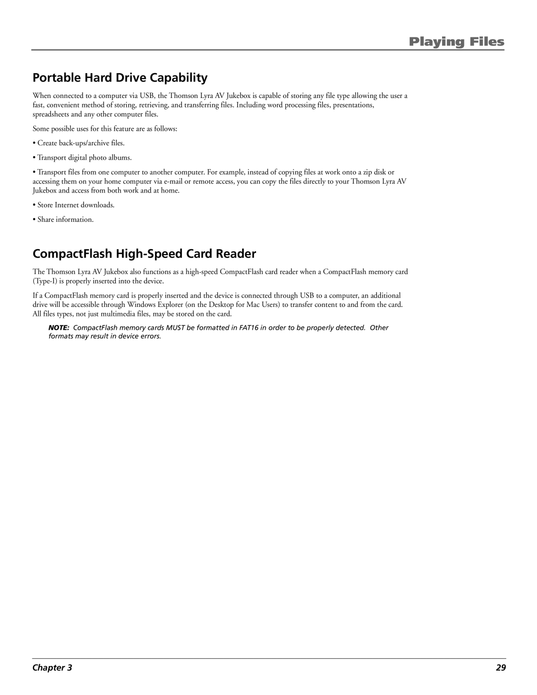 Technicolor - Thomson PDP2860 manual Portable Hard Drive Capability, CompactFlash High-Speed Card Reader 