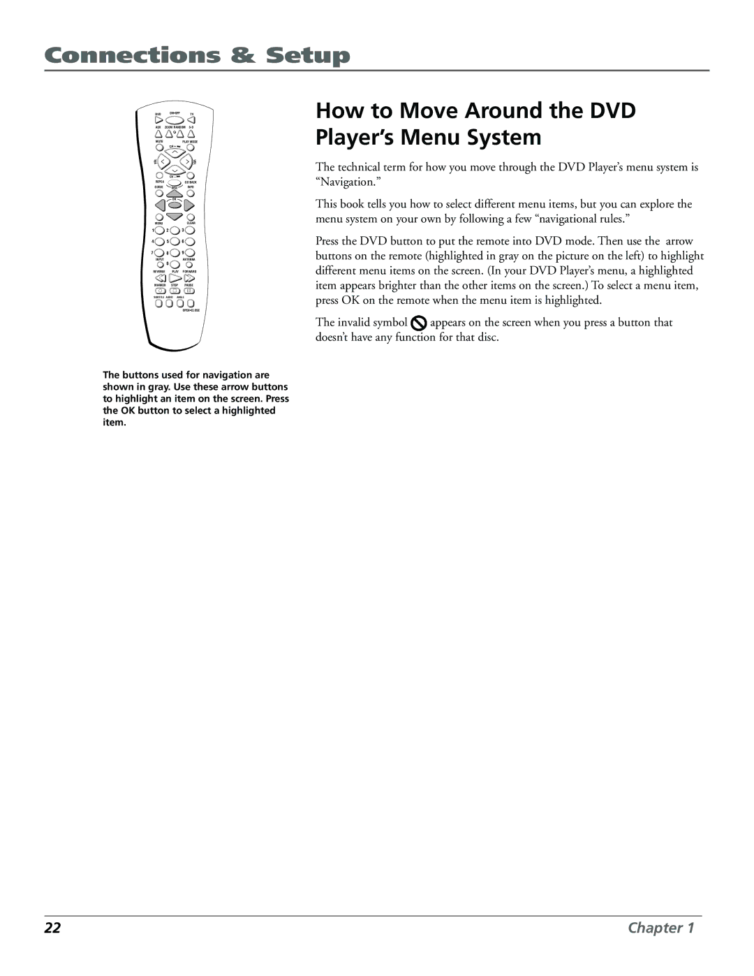 Technicolor - Thomson RC5920P manual How to Move Around the DVD Player’s Menu System 