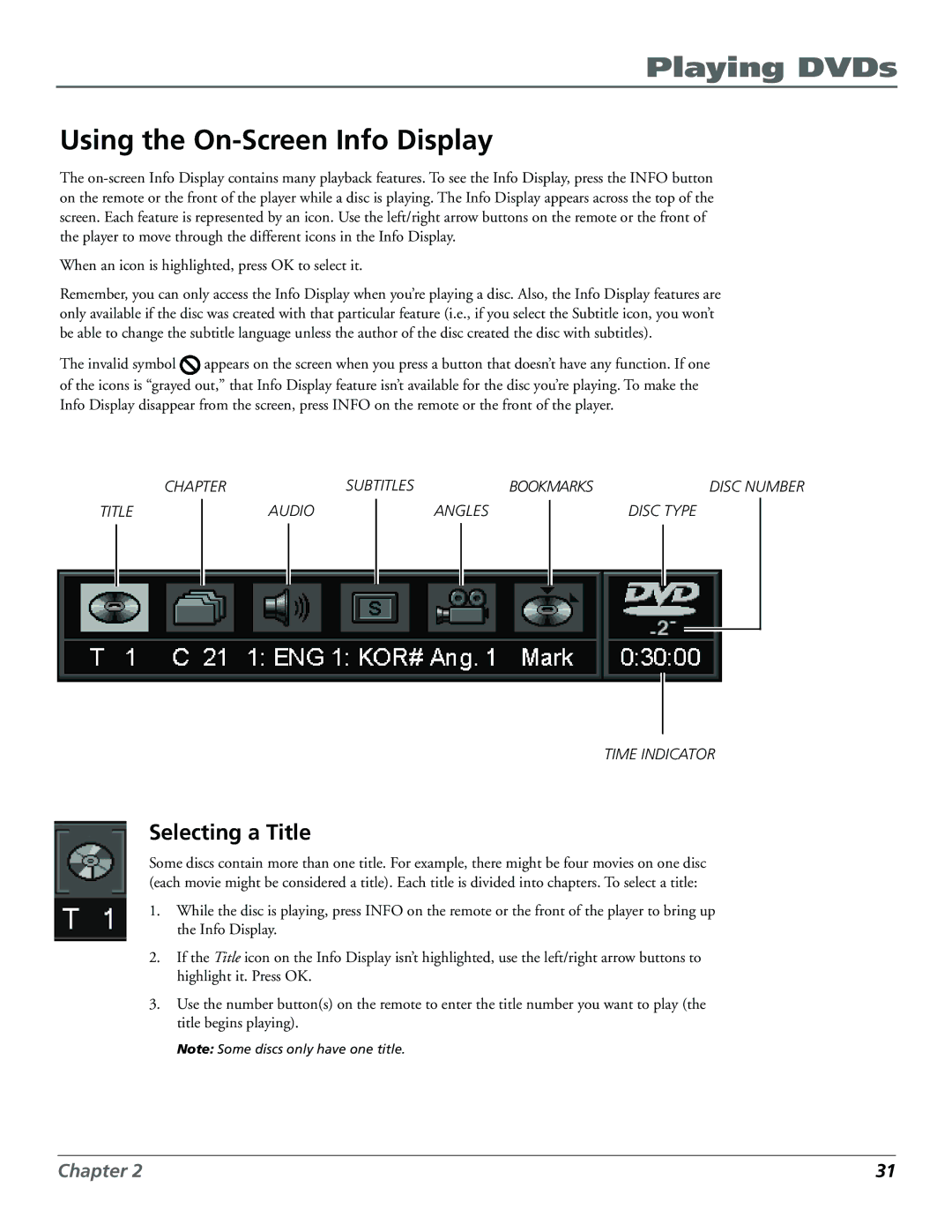 Technicolor - Thomson RC5920P manual Using the On-Screen Info Display, Selecting a Title 