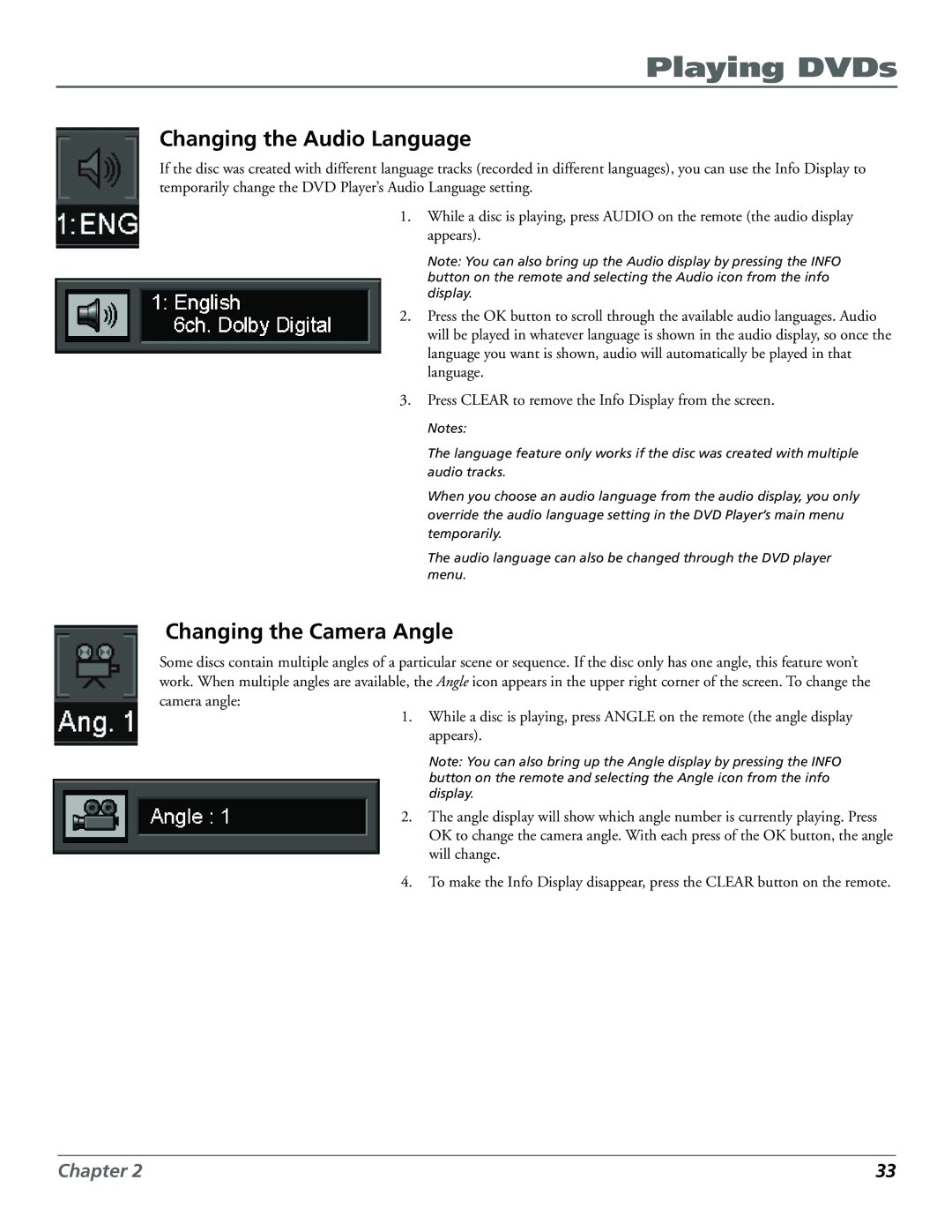 Technicolor - Thomson RC5920P manual Changing the Audio Language, Changing the Camera Angle 