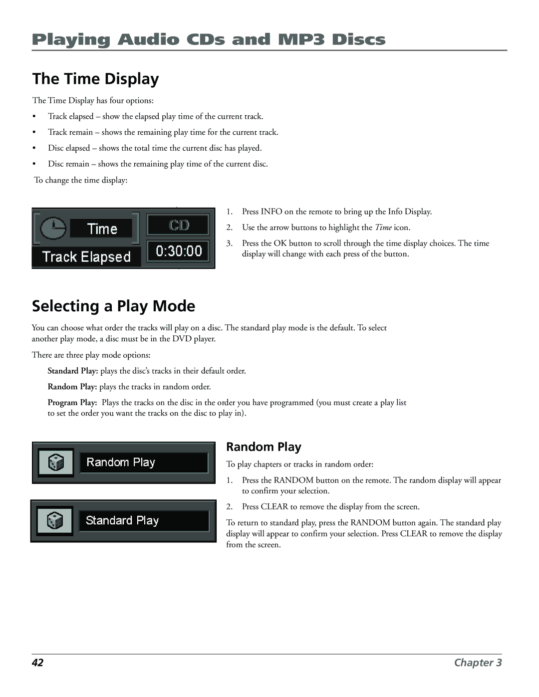 Technicolor - Thomson RC5920P manual Time Display, Selecting a Play Mode 