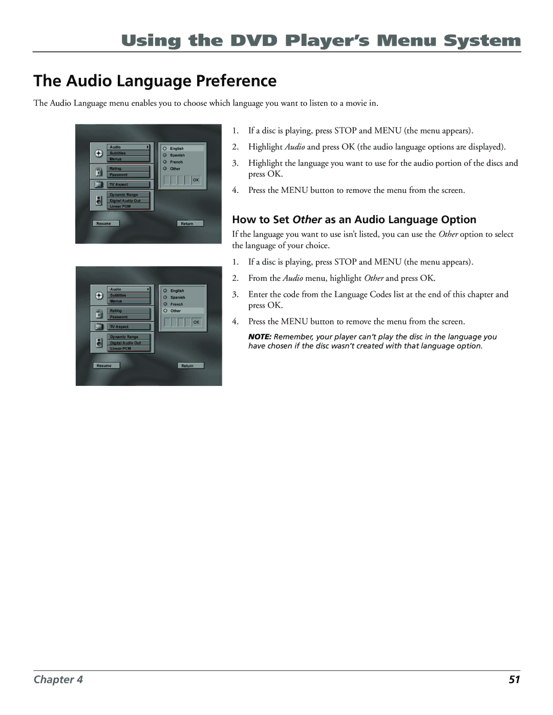 Technicolor - Thomson RC5920P manual Audio Language Preference, How to Set Other as an Audio Language Option 