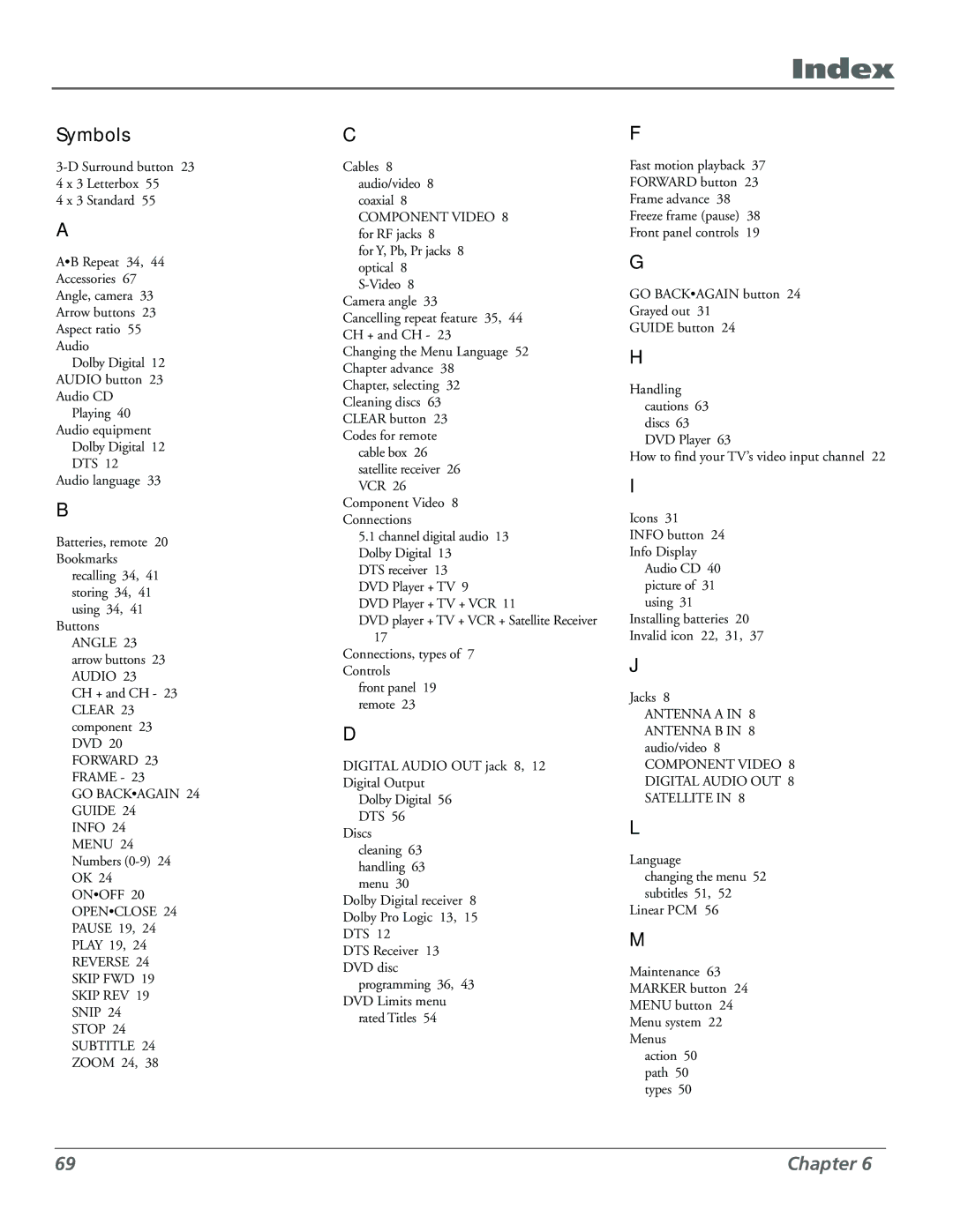 Technicolor - Thomson RC5920P manual Index, Symbols 