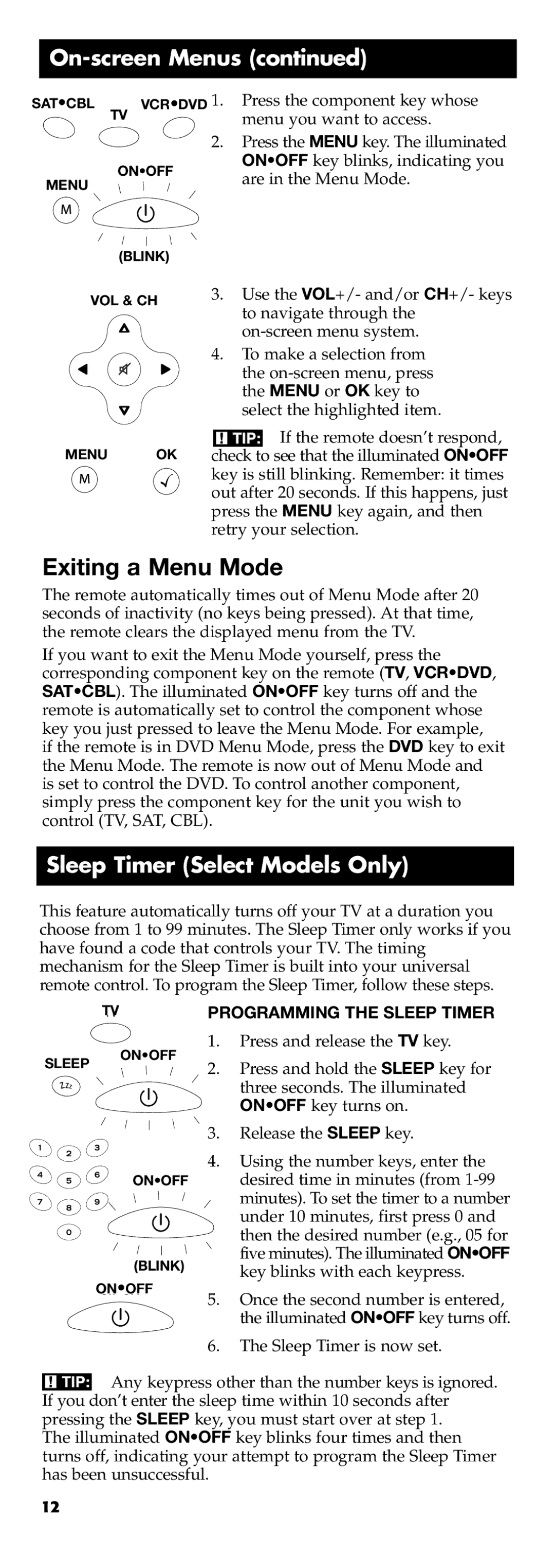 Technicolor - Thomson RCR311B manual Sleep Timer Select Models Only, Are in the Menu Mode 