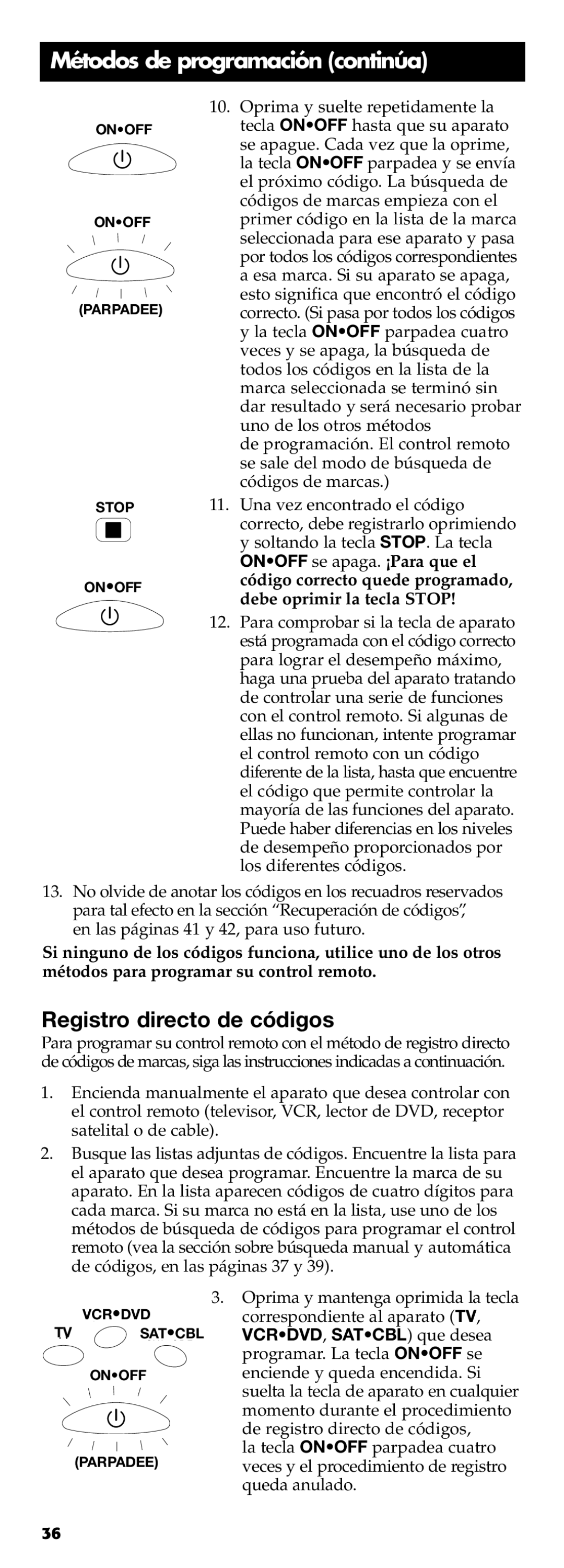 Technicolor - Thomson RCR311B manual Métodos de programación continúa, Registro directo de códigos 