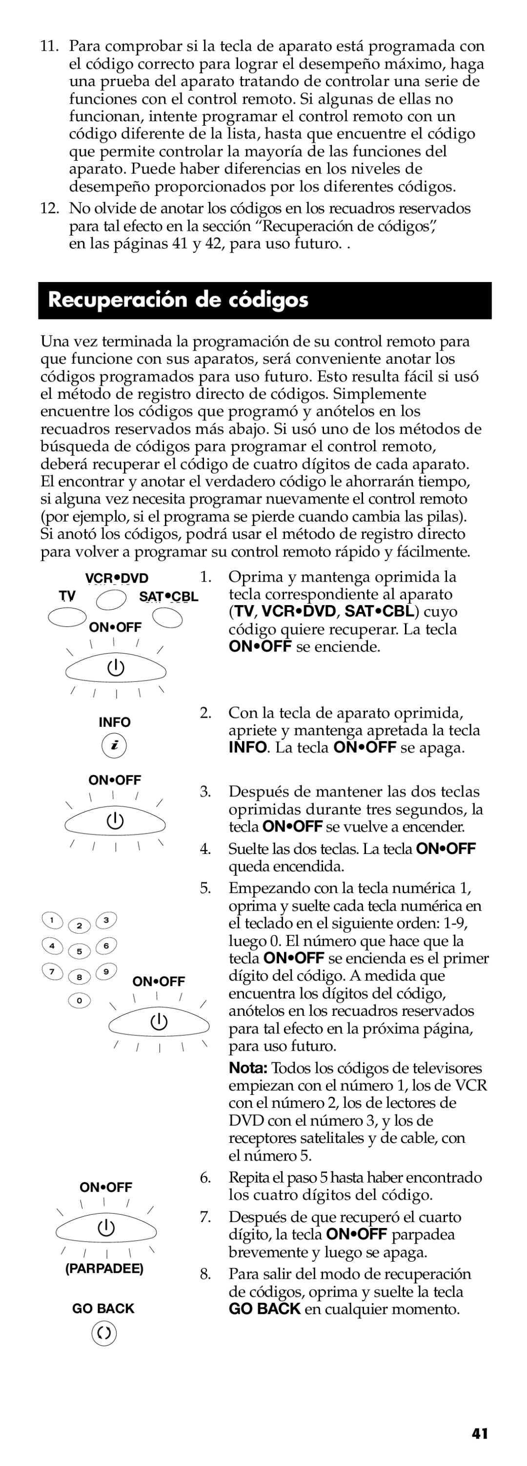 Technicolor - Thomson RCR311B manual Recuperación de códigos 