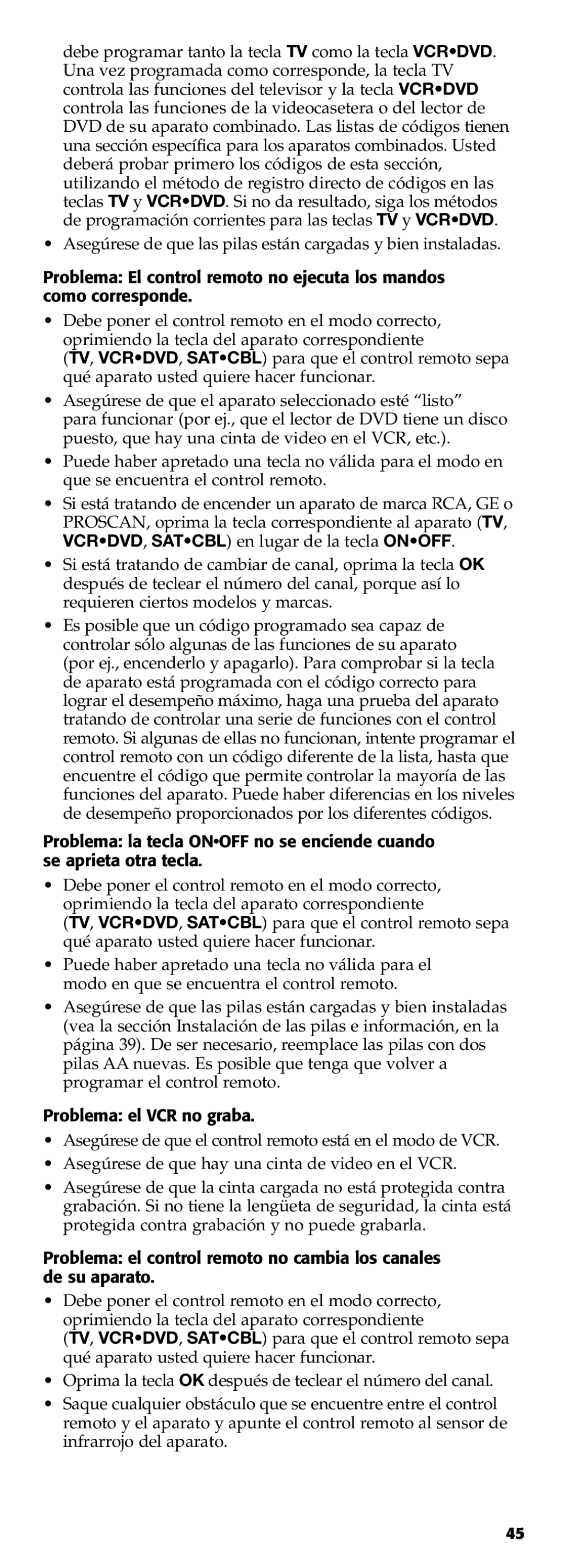 Technicolor - Thomson RCR311B manual Problema el VCR no graba 