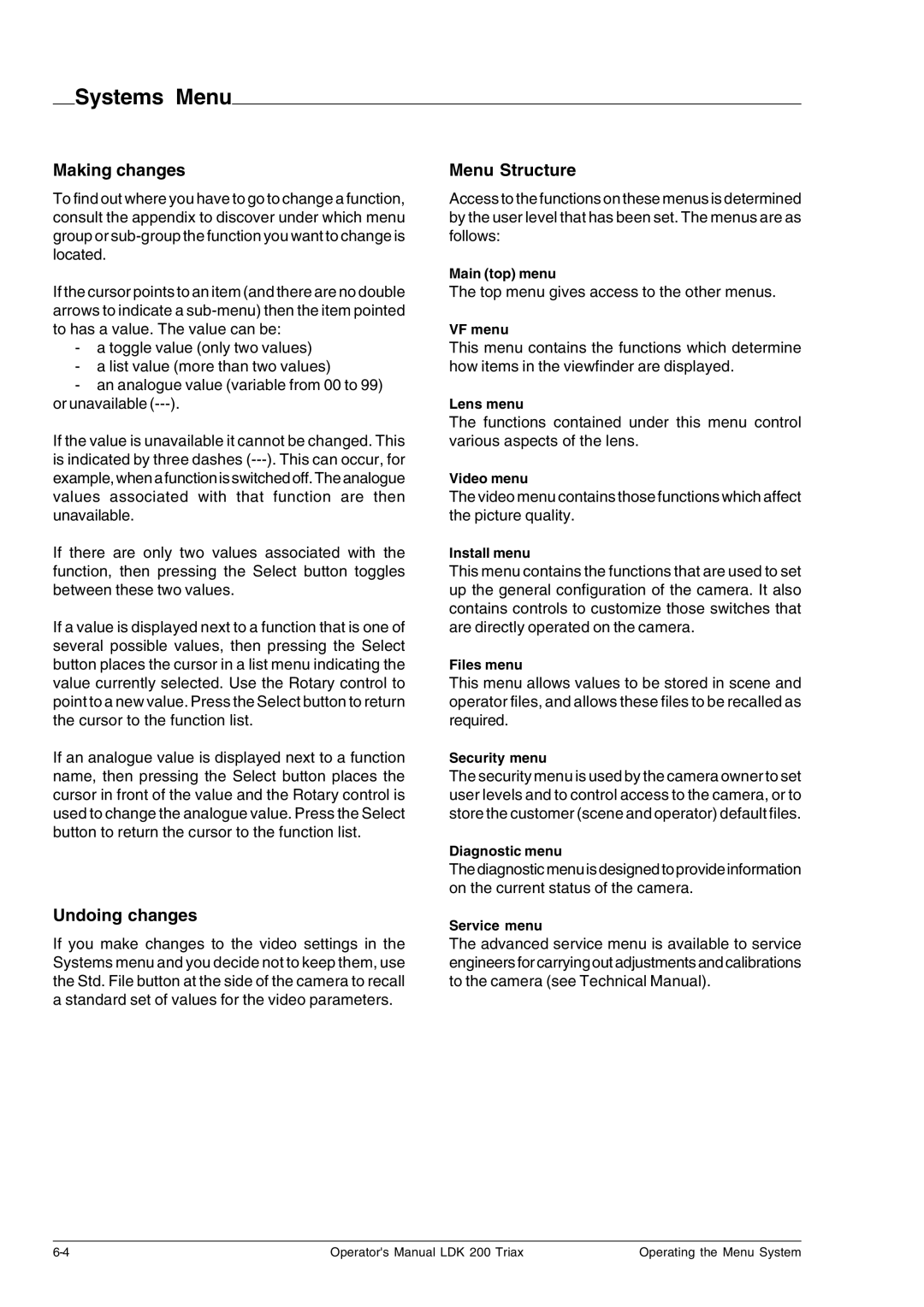 Technicolor - Thomson RP5430 manual Making changes, Undoing changes, Menu Structure 