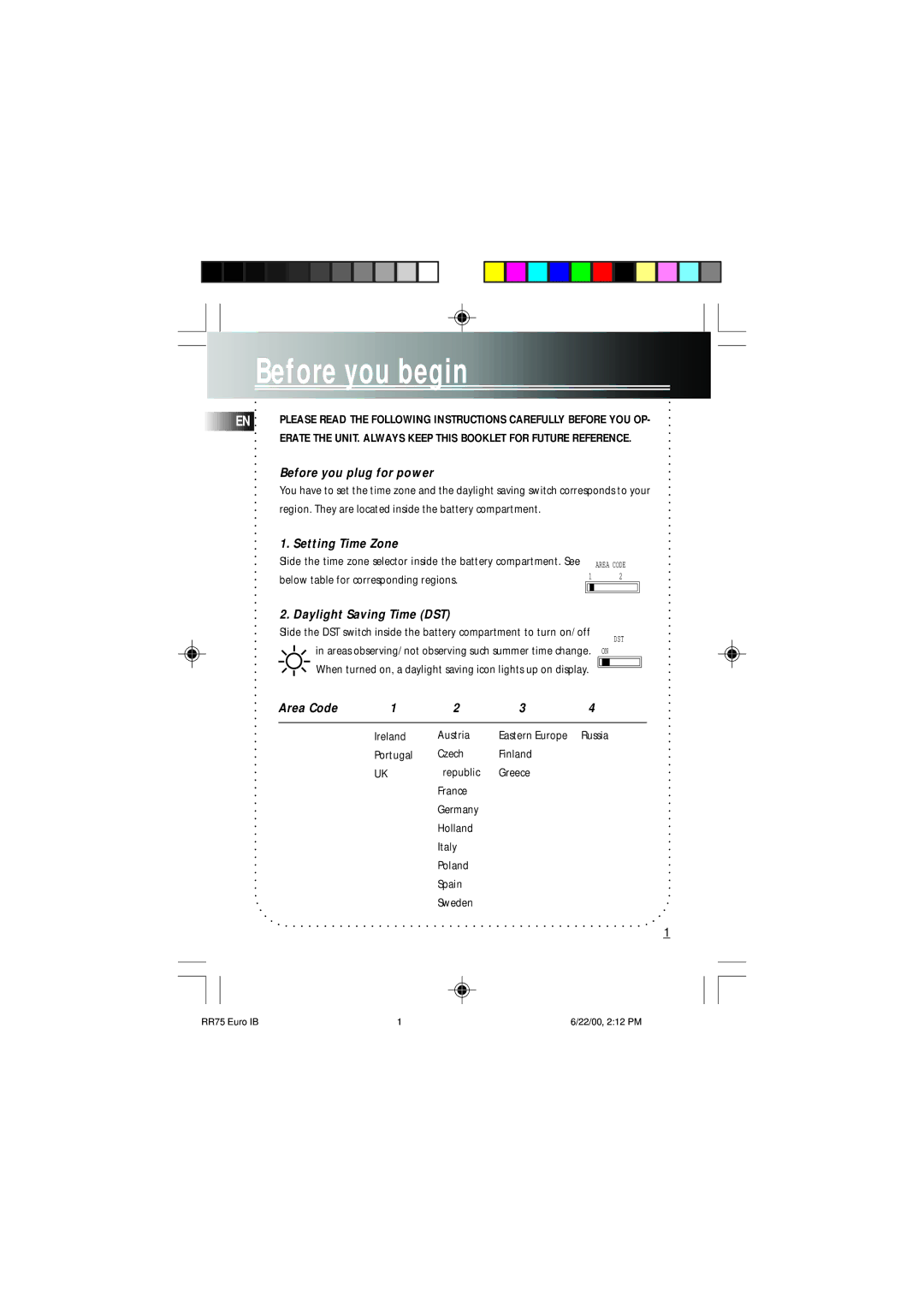 Technicolor - Thomson RR75 manual Before you begin, Before you plug for power, Setting Time Zone, Daylight Saving Time DST 