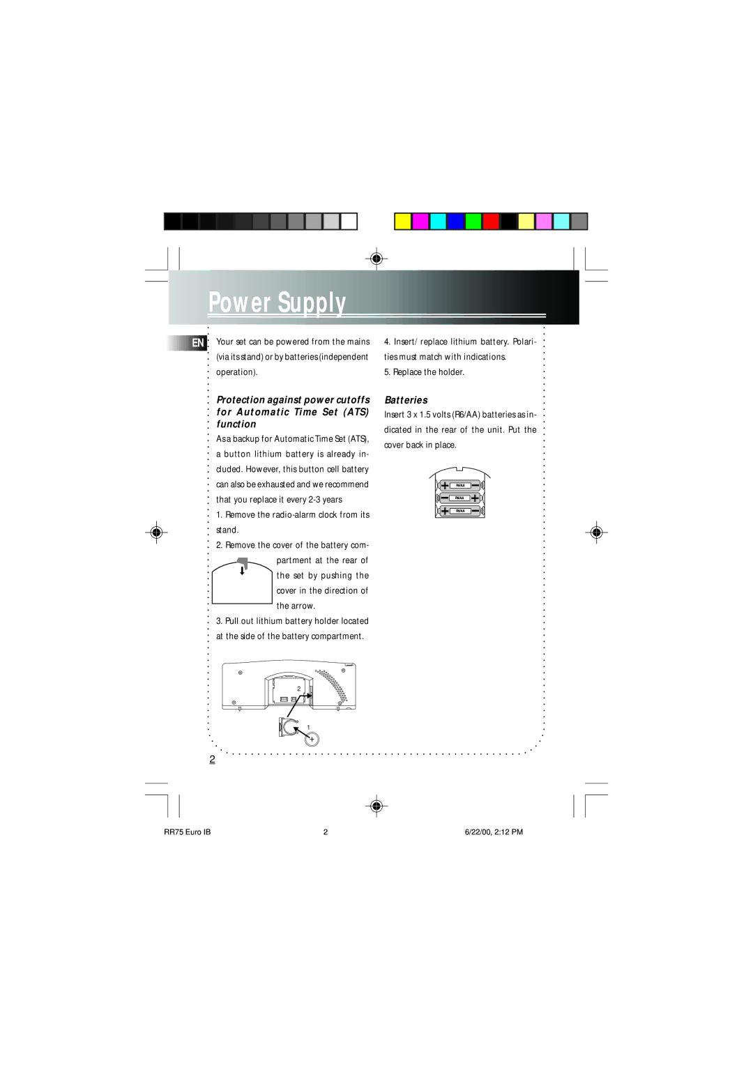 Technicolor - Thomson RR75 manual Power Supply, Batteries 