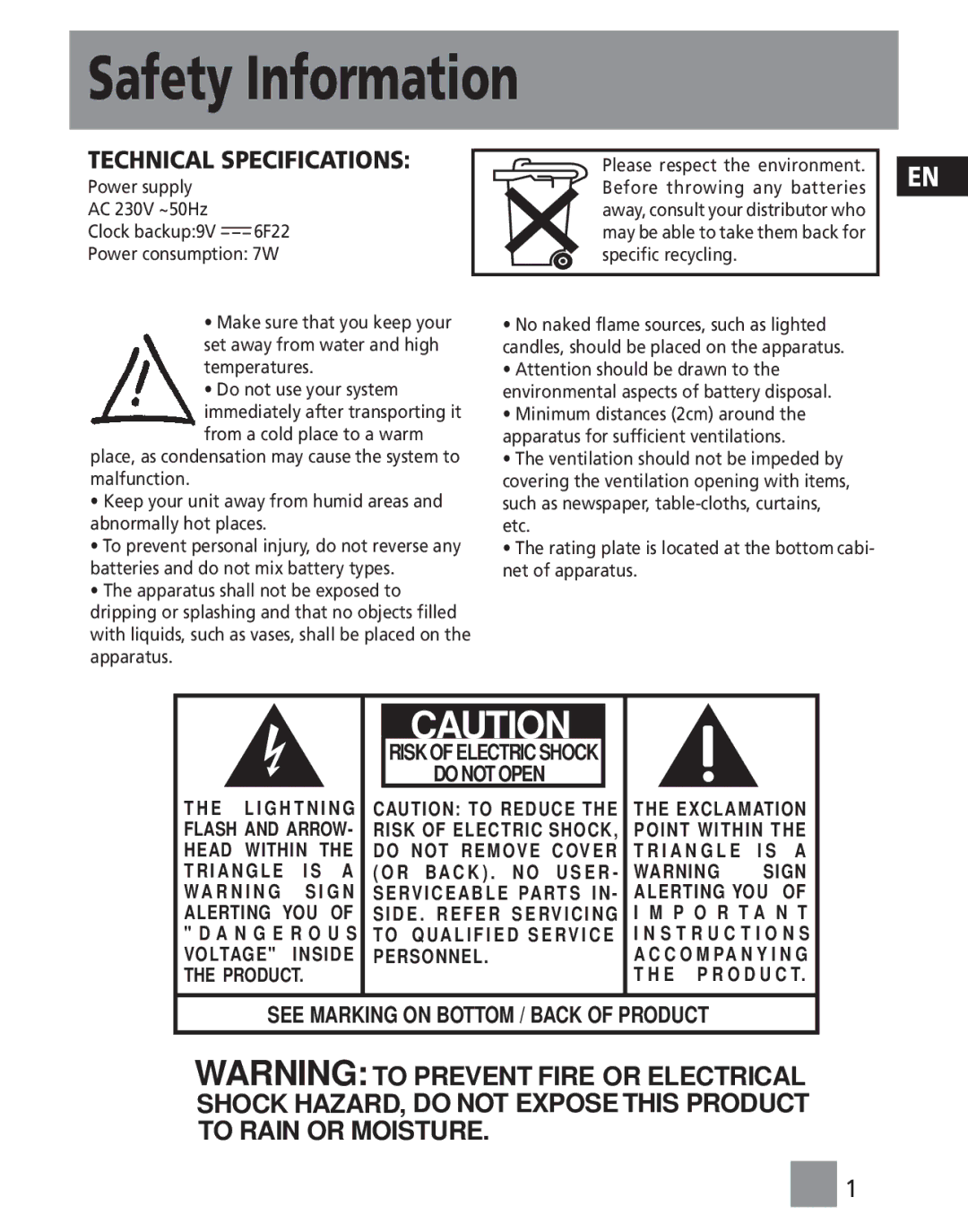 Technicolor - Thomson RR96L manual Safety Information, Technical Specifications 