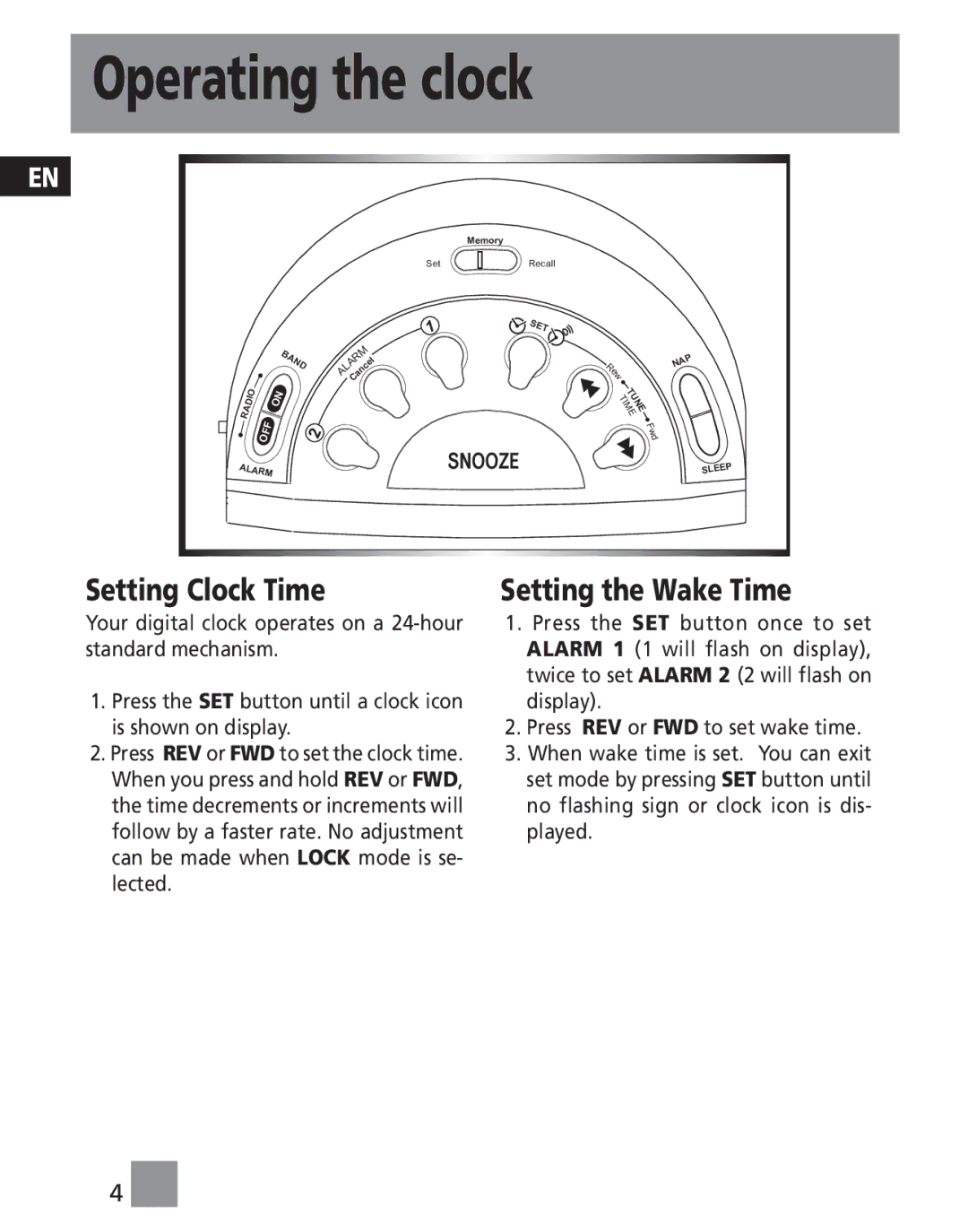 Technicolor - Thomson RR96L manual Operating the clock, Setting Clock Time 