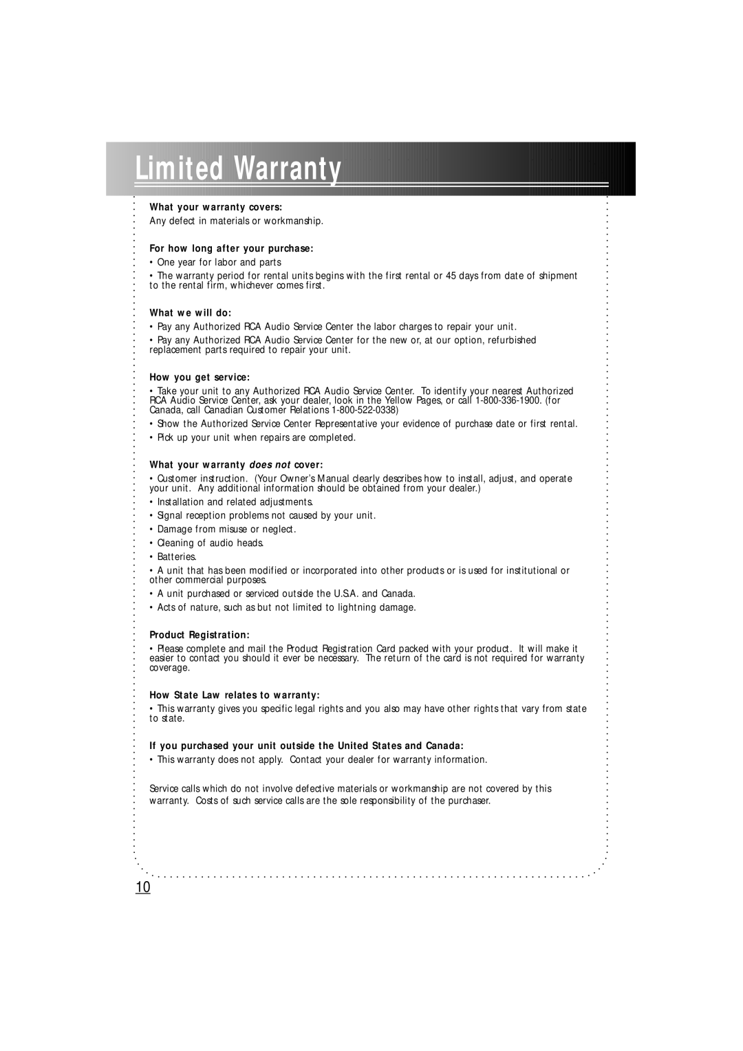 Technicolor - Thomson rs1290 manual What your warranty covers, For how long after your purchase, What we will do 