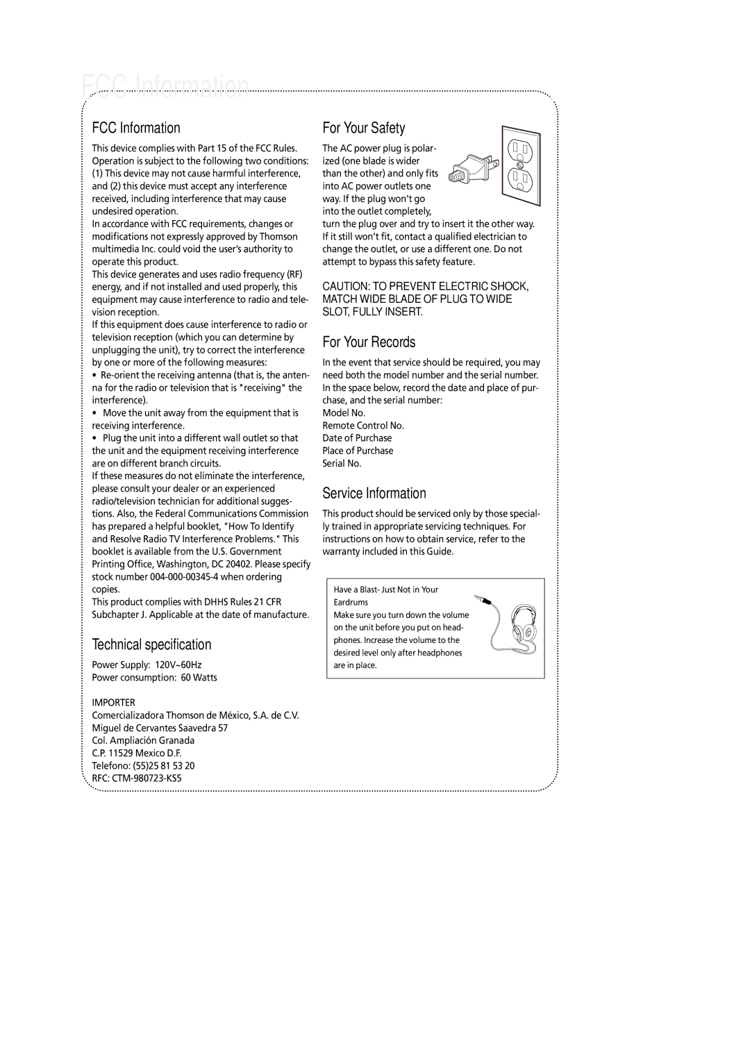 Technicolor - Thomson RS2600 manual FCC Information 